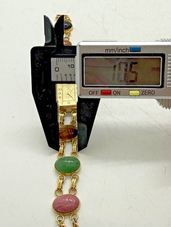 Kenneth Jay Lane Gold Tone Egyptian Scarab Gemstone Link Bracelet Quartz Watch